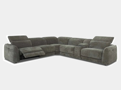 Greyson 6 Seater Corner Sofa in grey fabric, modern spacious design.