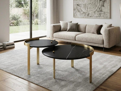 Hayes Coffee Table with Matt Nero Noir Marble Top and Brushed Brass Base