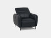Hudson 1 Seater Recliner Sofa in black leather upholstery with slim arm design.