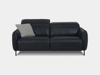 Hudson 2.5 Seater Recliner Sofa in black leather with slim arm design featuring a sleek modern aesthetic.