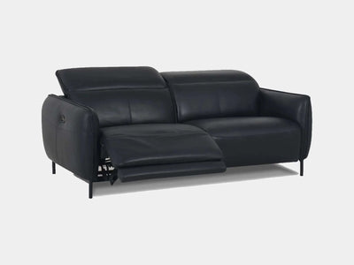 Hudson 2.5 Seater Recliner Sofa in black leather upholstery with electric reclining feature.