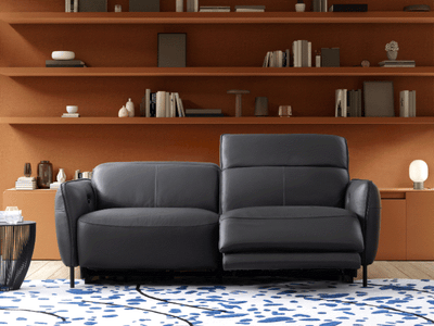 Hudson 2.5 Seater Recliner Sofa in leather, sleek slim arm design, perfect for modern living spaces.