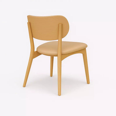 Jake Leather Dining Chair with natural timber frame and light mocha leather upholstery, mid-century modern design.
