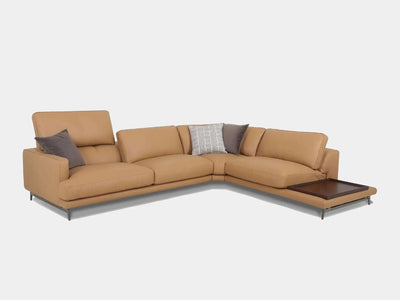 James 3.75 Seater Corner Sofa in brown leather, featuring plush cushions and sleek modern design.