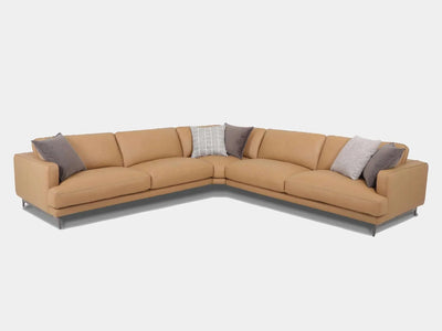 James 5 Seater Corner Sofa in leather upholstery with plush cushions, elegant lines, and modern accents.