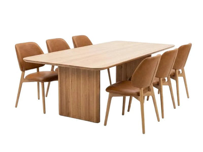 Trent Leather Dining Chair in Camel Tan with Rubberwood Legs and Clear Polished Finish