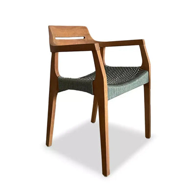 Jordan Outdoor Teak Dining Chair with solid teak frame and sage green handwoven seat.