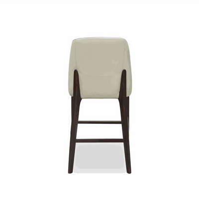 Kai Leather Bar Chair with beige leather seat and dark wooden legs, Scandinavian-inspired design, ergonomic and stylish bar stool.