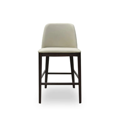 Kai Leather Bar Chair with light leather seat and dark wooden legs, modern ergonomic bar stool design