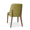 Kai Leather Dining Chair with olive leather upholstery and solid timber legs, rear view