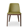 Kai Leather Dining Chair in olive green leather with solid timber legs, modern dining seating with durable oak frame