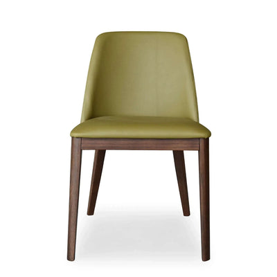 Kai Leather Dining Chair in olive green leather with solid timber legs, modern dining seating with durable oak frame