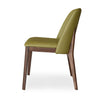 Kai Leather Dining Chair with olive leather upholstery and walnut stain oak legs, modern design and solid timber frame