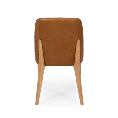 Rear view of Kai Leather Dining Chair with Verona Tan leather upholstery and solid oak timber legs