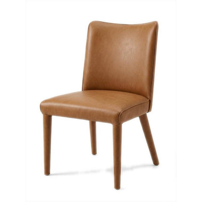 Kenda Dining Chair in Vintage Tan leather with curved back and tapered legs