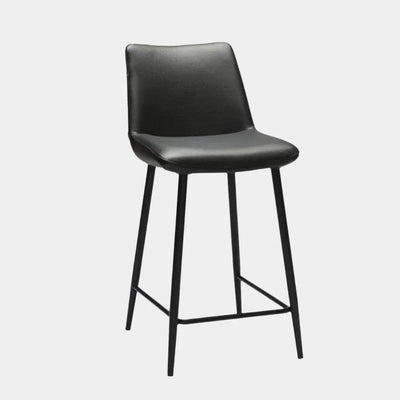 Knox Leather Bar Stool in black leather with matt black steel frame.