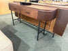 Lantone Hall Table in Walnut finish with black metal legs and ribbed detailing.