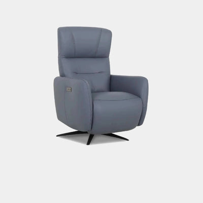 Anika Leather Armchair in gray with reclining feature and metal legs.