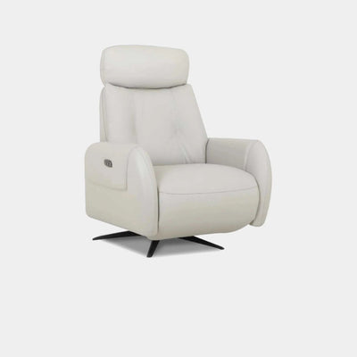 Elegant Chloe Leather Armchair with plush upholstery, metal legs, and integrated recliner.