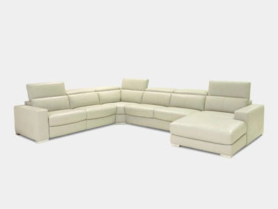 Tusmore 6.5-Seater Corner Sofa with Recliner and Chaise in cream leather.