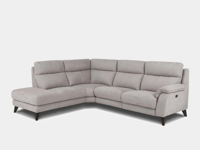 Lenora 3.5 Seater Open Corner Sofa with Recliner in light grey, featuring plush cushions and versatile design.