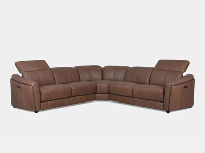 Royale 5 Seater Corner Sofa with Recliner in brown upholstery.
