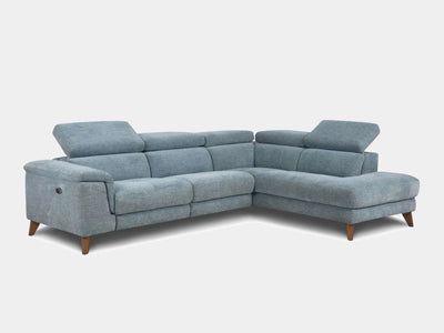 Skye 3.5 Seater Open Corner Sofa with Recliner in grey fabric, showcasing a sleek design for modern living spaces.