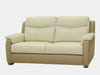 Berkley 2.5 Seater Sofa with Recliner in beige leather, featuring plush cushions and black plastic legs.