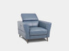 Renee 1 Seater Recliner Sofa in blue leather, elegant design with reclining mechanism.