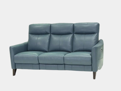 Geneva 3 Seater Recliner Sofa in blue leather with plush cushions and reclining ends.