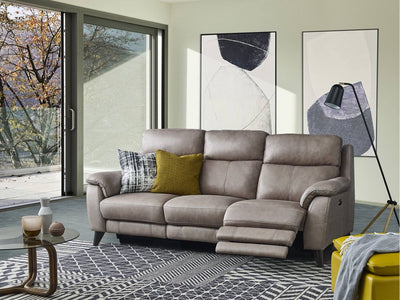 Lenora 3 Seater Sofa with Recliner in a modern living room with reclining end, showcasing sleek design and comfort.