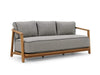 Lincoln 1 Seater Outdoor Sofa with A-Grade teak frame, grey Sunbrella fabric cushions, and woven synthetic rope accents
