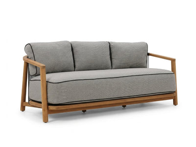 Lincoln 3 seater outdoor sofa with teak frame, grey cushions and black rope detailing