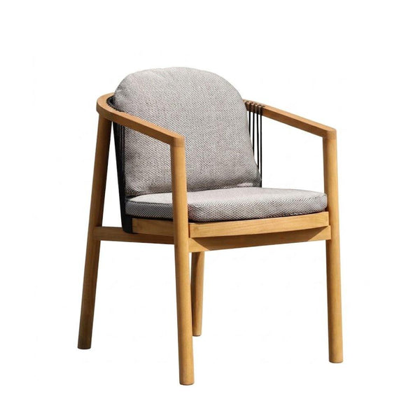 Lincoln outdoor dining chair with A-Grade teak frame, grey cushion and black rope detailing
