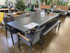 Livorno extendable outdoor dining table with Cebu chairs and bench in Black November Sale at Taste Furniture Adelaide