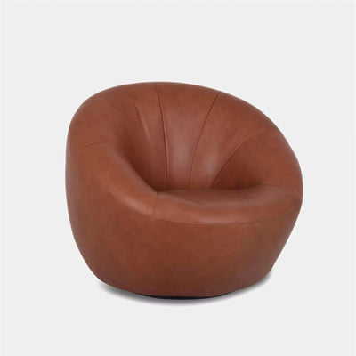Lora Leather Armchair with sculptural rounded design in premium brown leather.