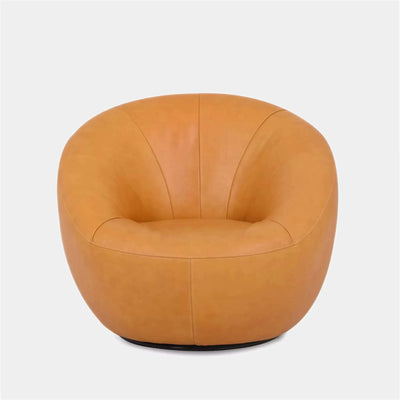 Lora Leather Armchair with sculptural rounded design in premium leather upholstery.