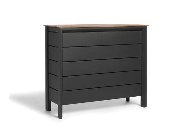 Luzon Outdoor Bar Table with teak top and built-in storage on powder-coated aluminium frame