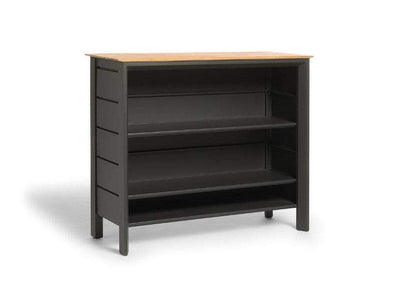 Luzon Outdoor Bar Table with teak top and built-in storage in charcoal finish