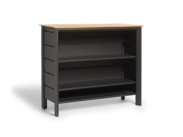 Luzon Outdoor Bar Table with teak top and built-in storage in charcoal finish