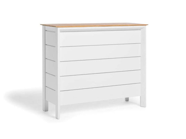 Luzon Outdoor Bar Table with teak top and built-in storage for outdoor entertaining