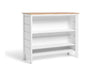 Luzon Outdoor Bar Table with teak top, aluminum frame, and built-in storage shelves for outdoor entertaining