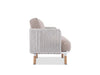 Side view of Majorca 2 Seater Outdoor Sofa with teak base and cushioned Sunbrella fabric upholstery