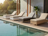 Malibu Sun Lounger synthetic wicker poolside loungers with beige cushions in anthracite, natural kubu, and black & white colors
