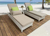 Malibu Sun Lounger with synthetic wicker, Sunbrella fabric cushions, and aluminum frame on beach deck