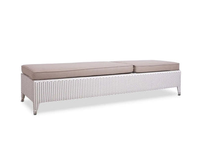 Manhattan Sun Lounger white and grey synthetic wicker with leather grey cushion and quickdry foam