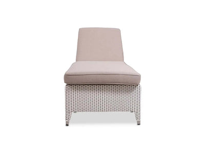 Manhattan Sun Lounger white and grey synthetic wicker with leather grey cushion front view