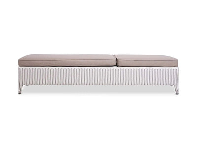 Manhattan Sun Lounger with white and grey synthetic wicker frame and leather grey cushions