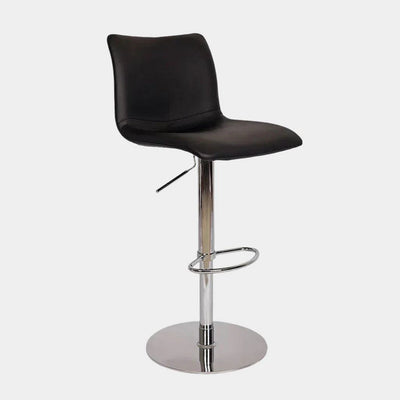 Marlon Leather Bar Stool in black, featuring premium Italian top grain leather upholstery, adjustable height, and durable steel frame.