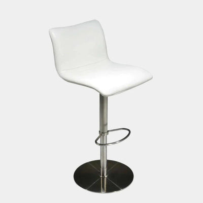 Marlon Leather Bar Stool in white Italian leather with adjustable steel frame.